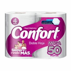 PAPEL HIGIENICO CONFORT DOBLE HOJA MEGA 50 METROS 4 ROLLOS